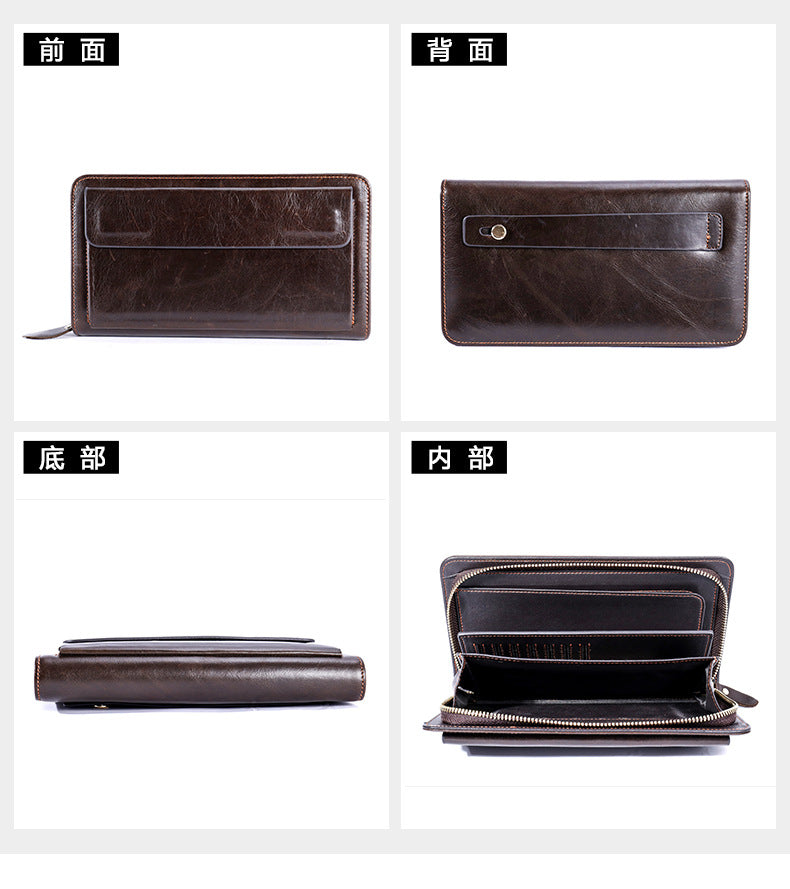 Men's Clutch Bag Genuine Cowhide Leather Wallet Card Holder Business Large Capacity Long Wallet Men's Handbag