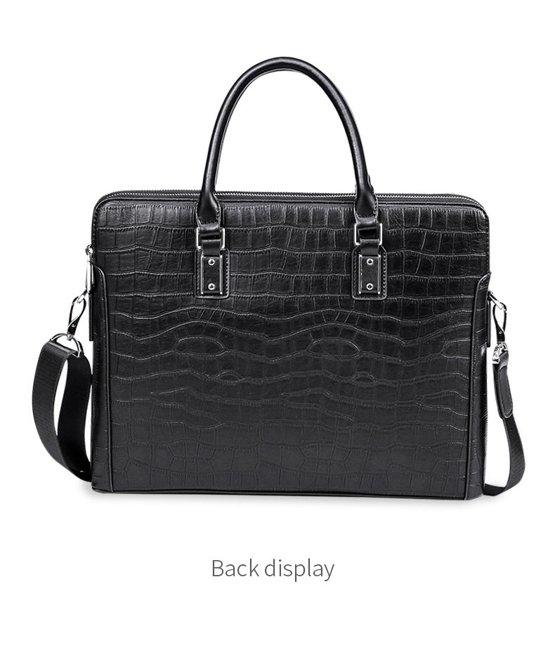 Men's Briefcase Handbag Cowhide Genuine Leather Computer Bag Business Large Capacity Fashion Crocodile Crest Handbag for Men