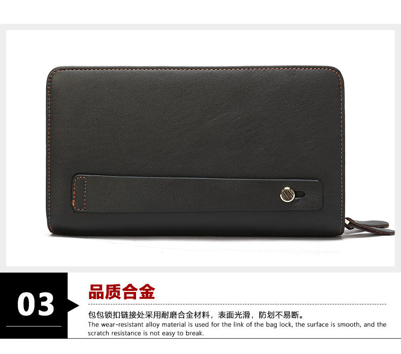Men's Clutch Bag Genuine Cowhide Leather Wallet Card Holder Business Large Capacity Long Wallet Men's Handbag