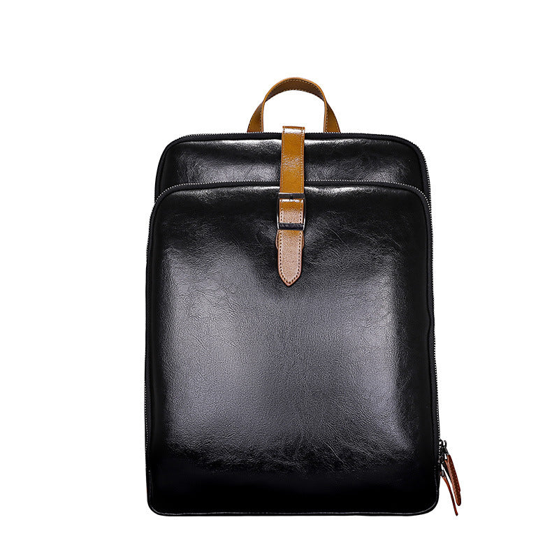 Men's backpack, cowhide, genuine leather, business casual, laptop double shoulder backpack, student bag, men's travel backpack