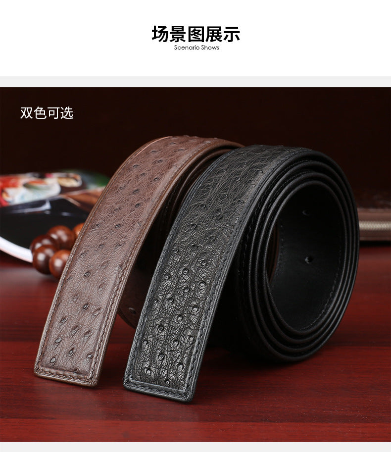 Width 3.8cm Ostrich Skin Genuine Leather Men's Belt Casual Plate Buckle Needle Buckle Men Belt No Buckle