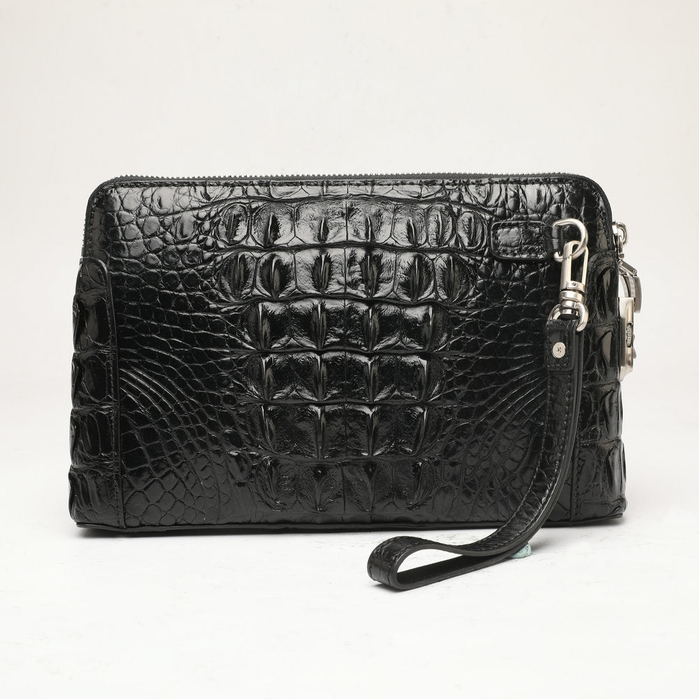 Crocodile Skin Genuine Leather Handbag Double Zipper Security Lock Privacy Protection Business Meeting Men's Bag