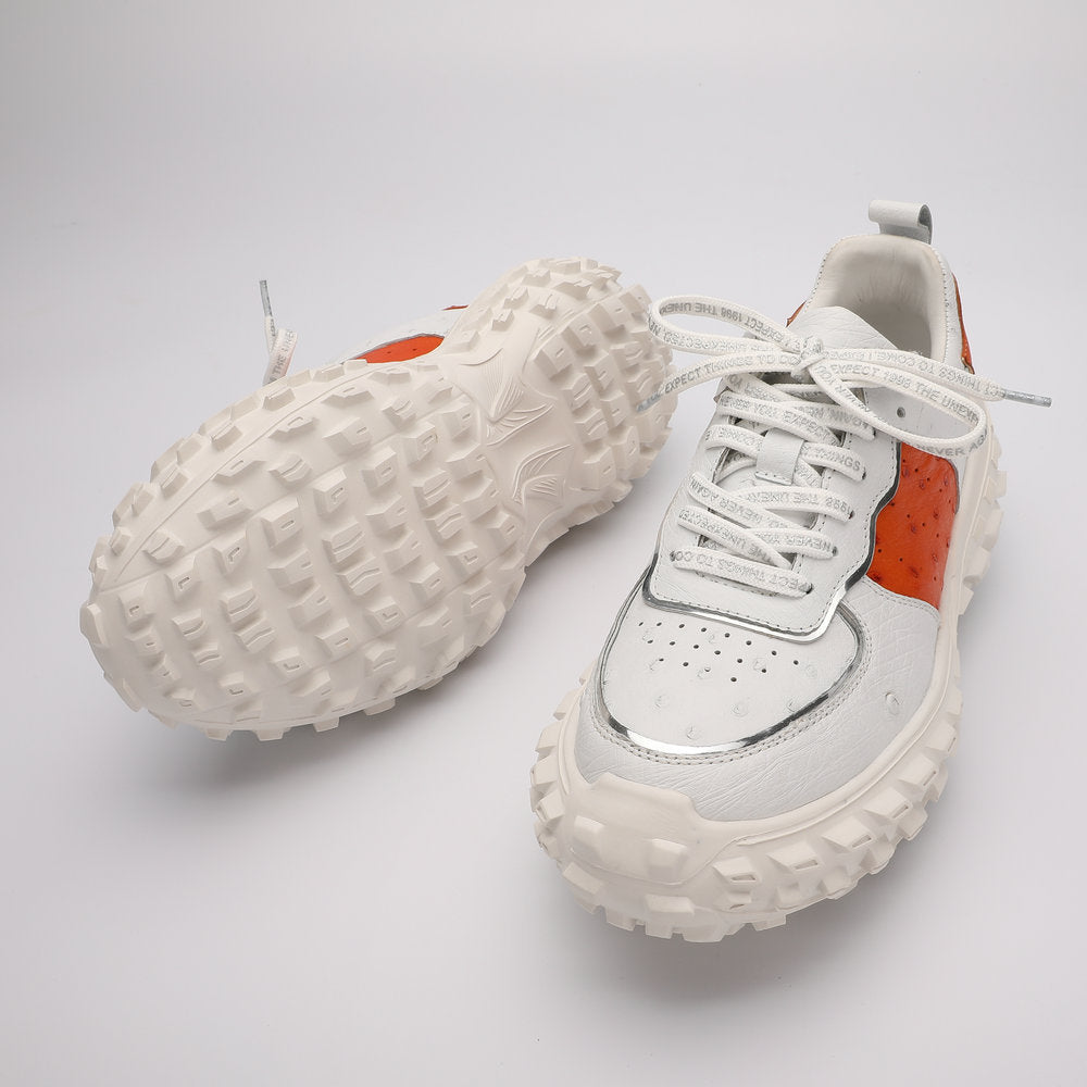 Ostrich skin genuine leather men's shoes tire sole tank shoes fashion casual anti-slip men's shoes
