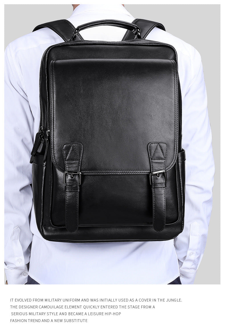 Men's backpack, genuine cowhide leather, casual business, travel fashion, waterproof, large capacity, double shoulder backpack