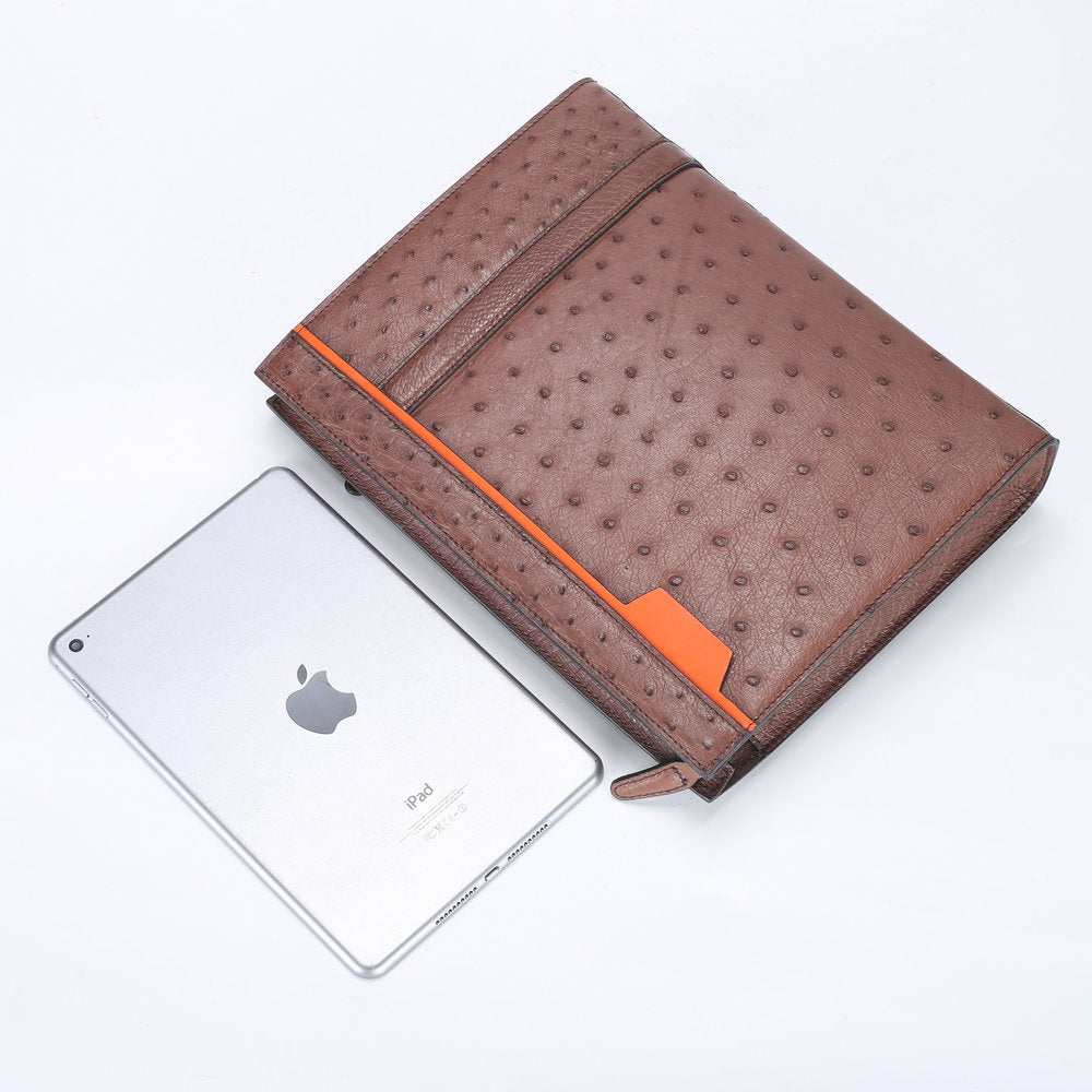 New Ostrich Skin Genuine Leather Men's Handbag Business Casual High Quality Men's Bag