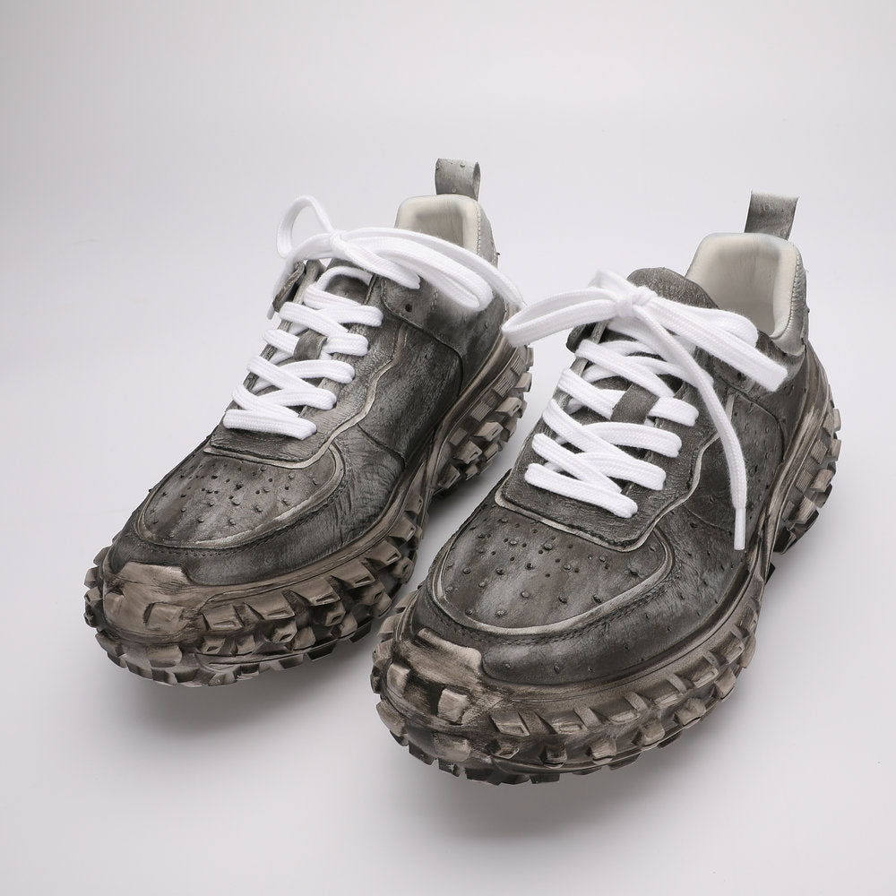 Ostrich skin genuine leather men's shoes tire sole tank shoes fashion casual anti-slip men's shoes