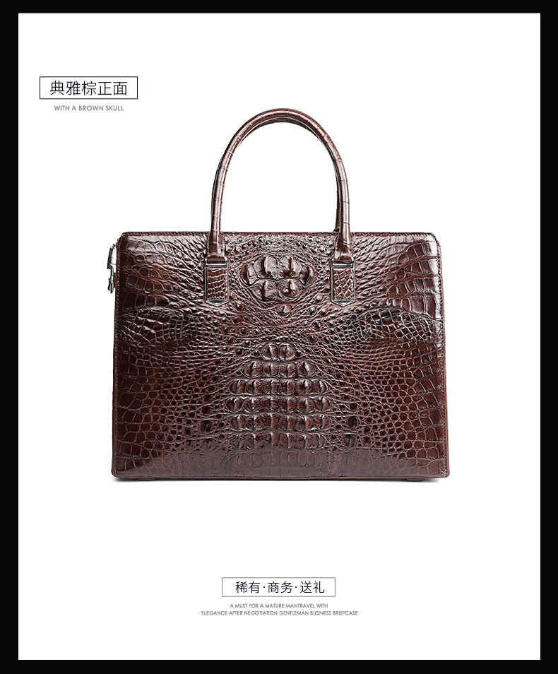 Siamese crocodile bone skin men's briefcase handbag anti-theft security lock genuine leather luxury business bag handbag