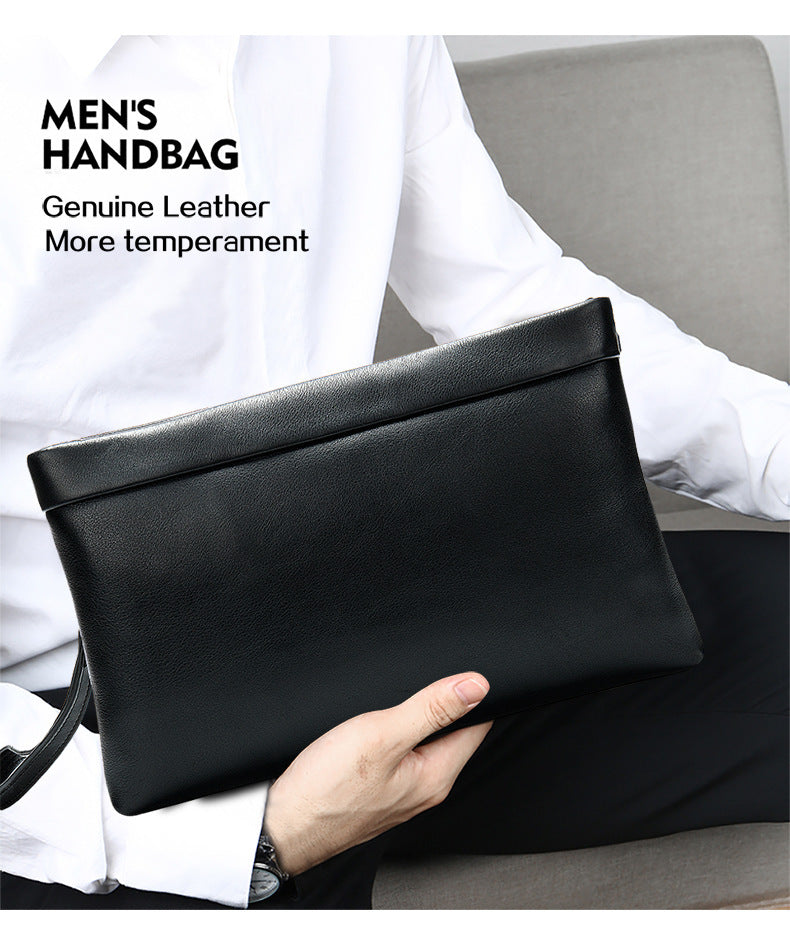 Men's clutch bag cowhide genuine leather Korean fashion business large capacity men's handbag