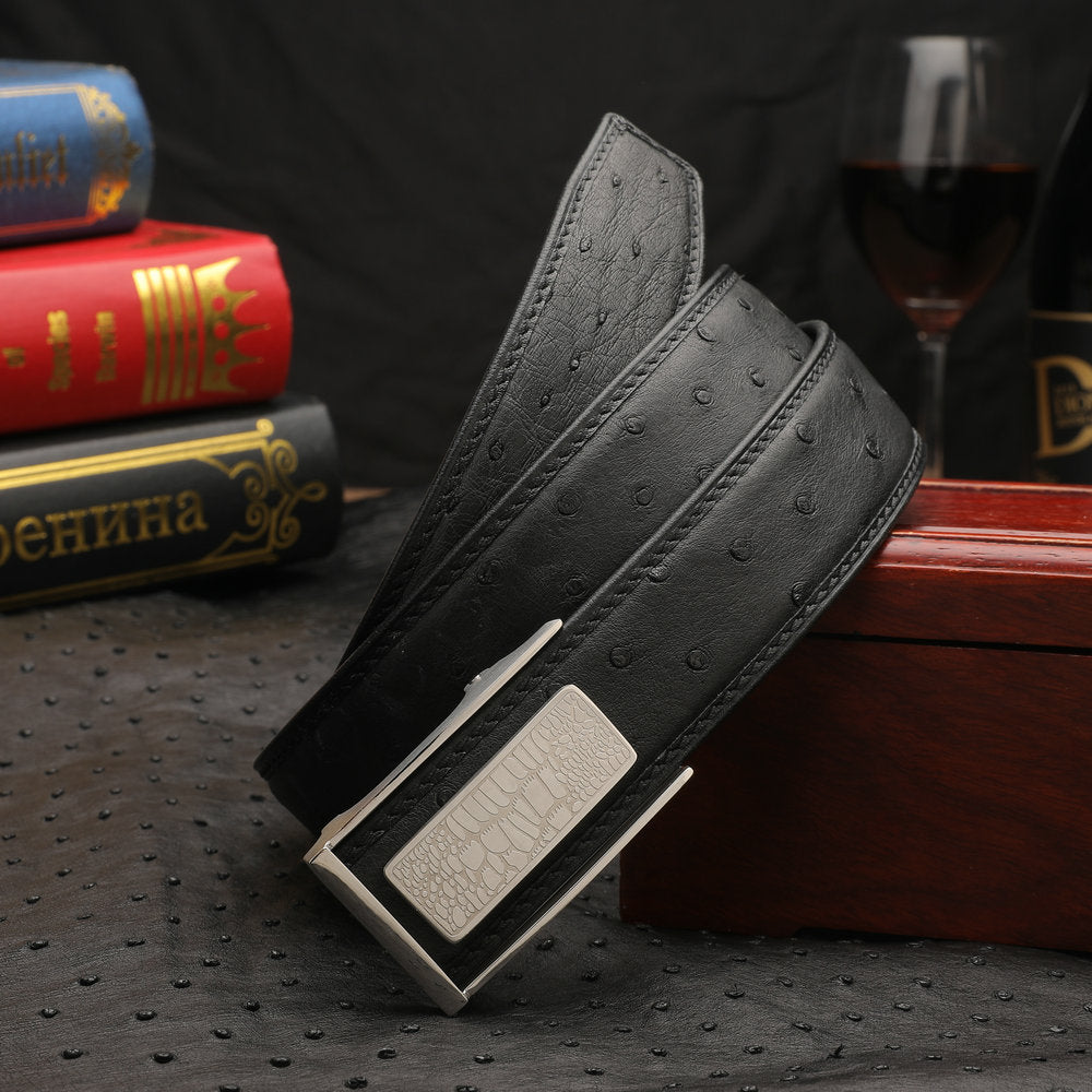 Men's Belt Automatic Buckle Ostrich Skin Genuine Leather Business Casual Men Belt