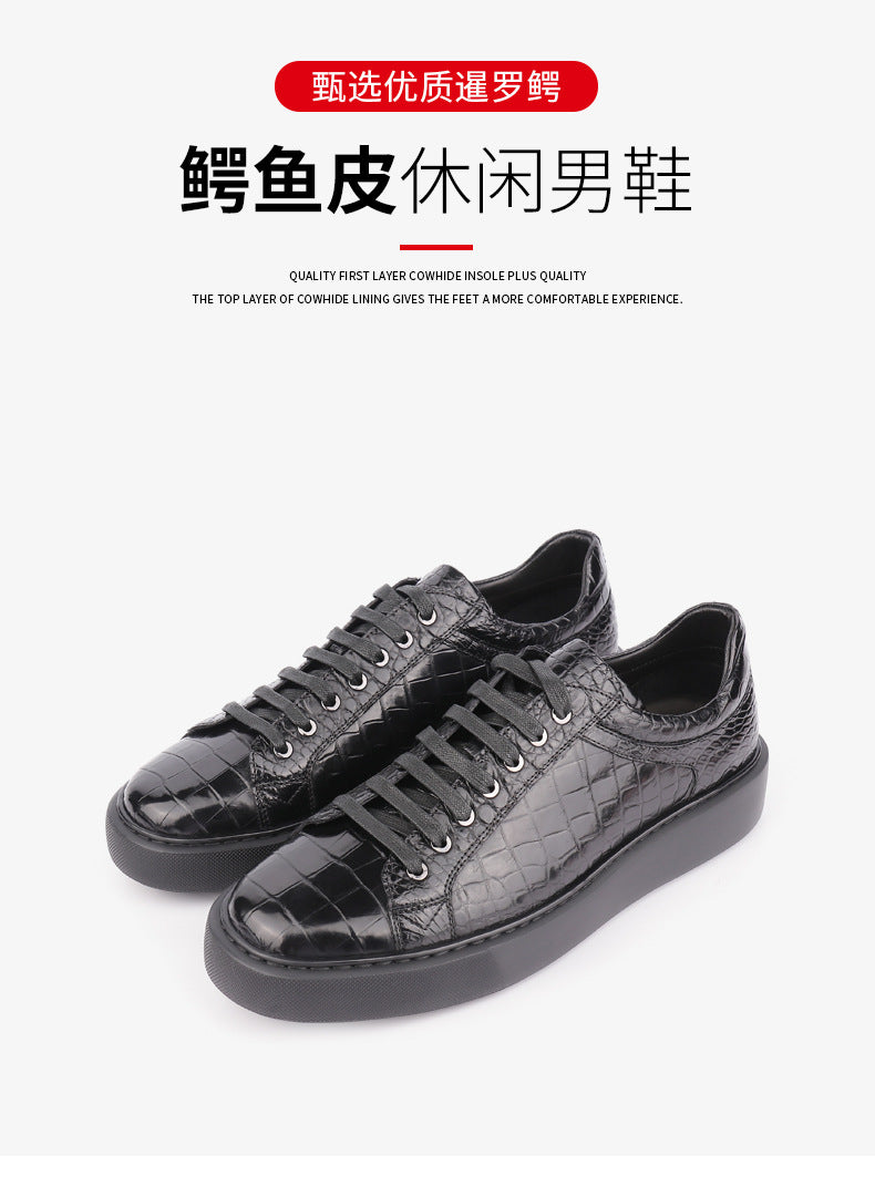Crocodile Skin Genuine Leather Men's Sneakers Sports Casual Athletic Shoes Simple Fashion Wear-resistant Men's Shoes