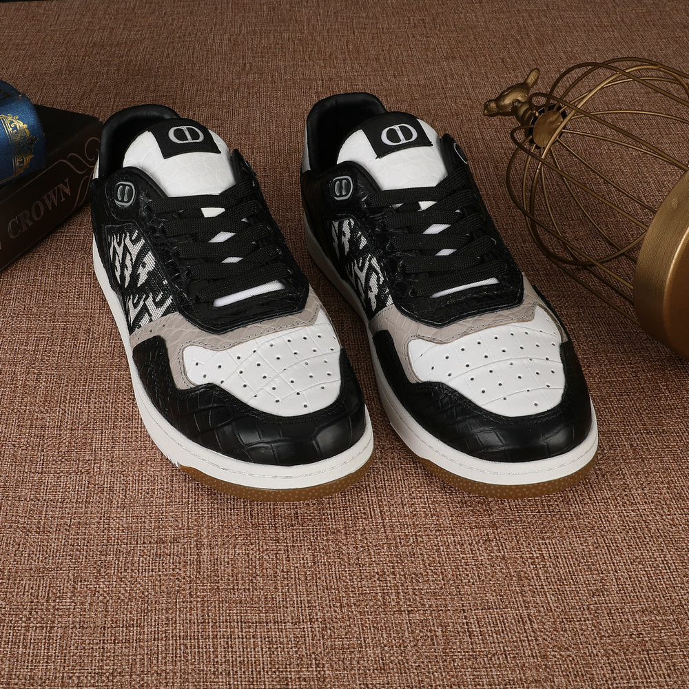 Crocodile Skin Genuine Leather Men's Sneakers Fashion Casual Shoes Rubber Sole Excellent Breathability Men's Shoes