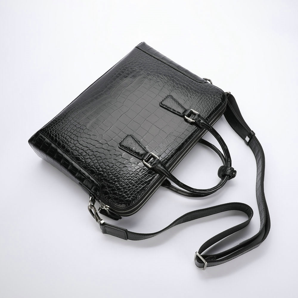 Siamese Crocodile Belly Skin Briefcase Genuine Leather Men's Bag Double Zipper Handbag File Bag Men's Business Bag Handbag
