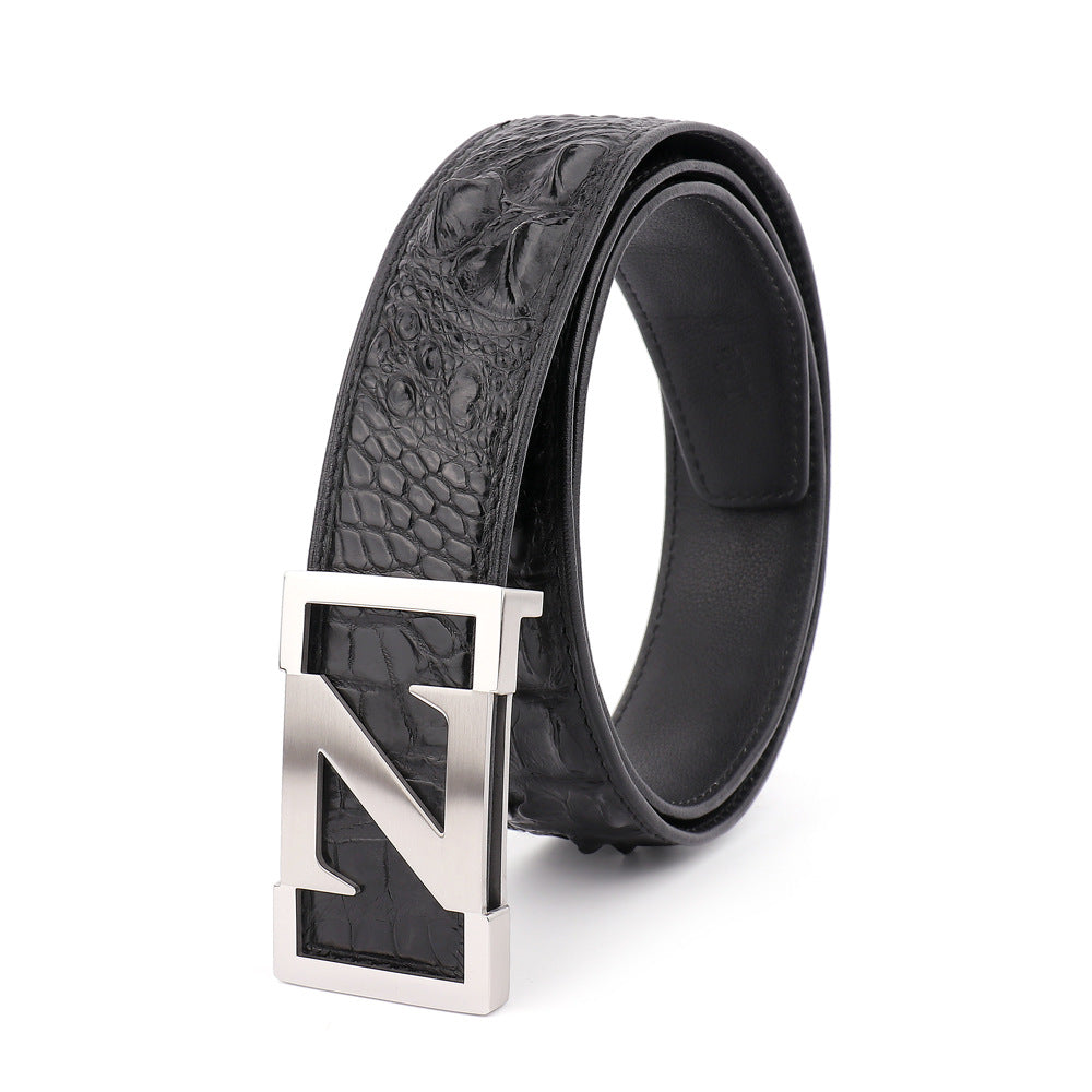 New Men's Belt Siamese Crocodile Skin Genuine Leather No Pieces Fashion Casual Men's Belt