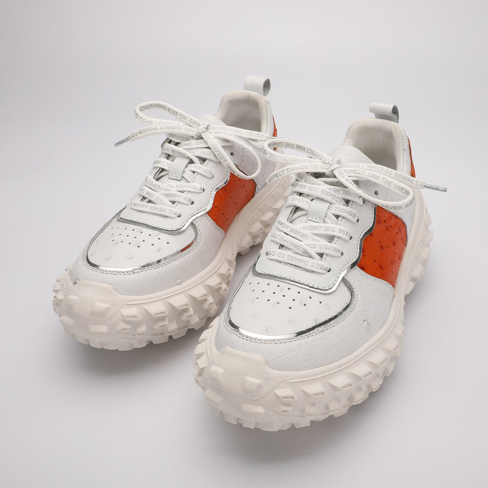 Ostrich skin genuine leather men's shoes tire sole tank shoes fashion casual anti-slip men's shoes
