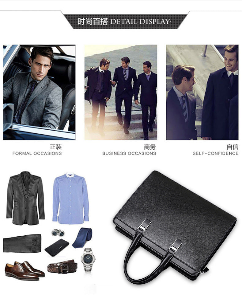 Men's handbag cowhide genuine leather computer bag large capacity business briefcase