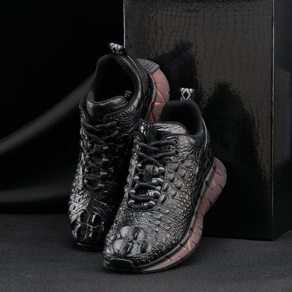 2023 New Crocodile Skin Men's Shoes Genuine Leather Platform Men's Shoes Fashion Sports Casual Shoes