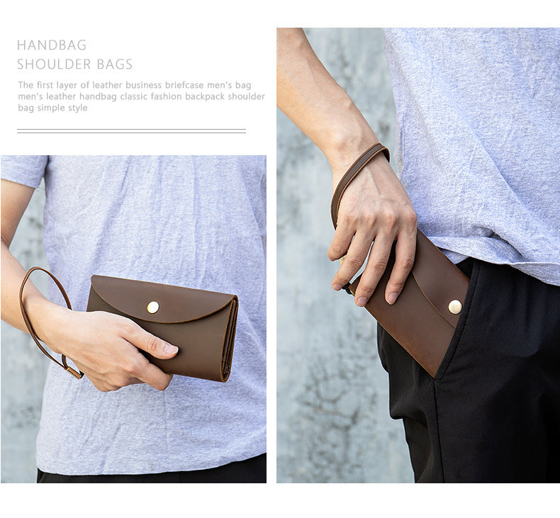Men's Long Wallet RFID Clutch Bag Crazy Horse Retro Card Holder Men's Wallet Card Bag