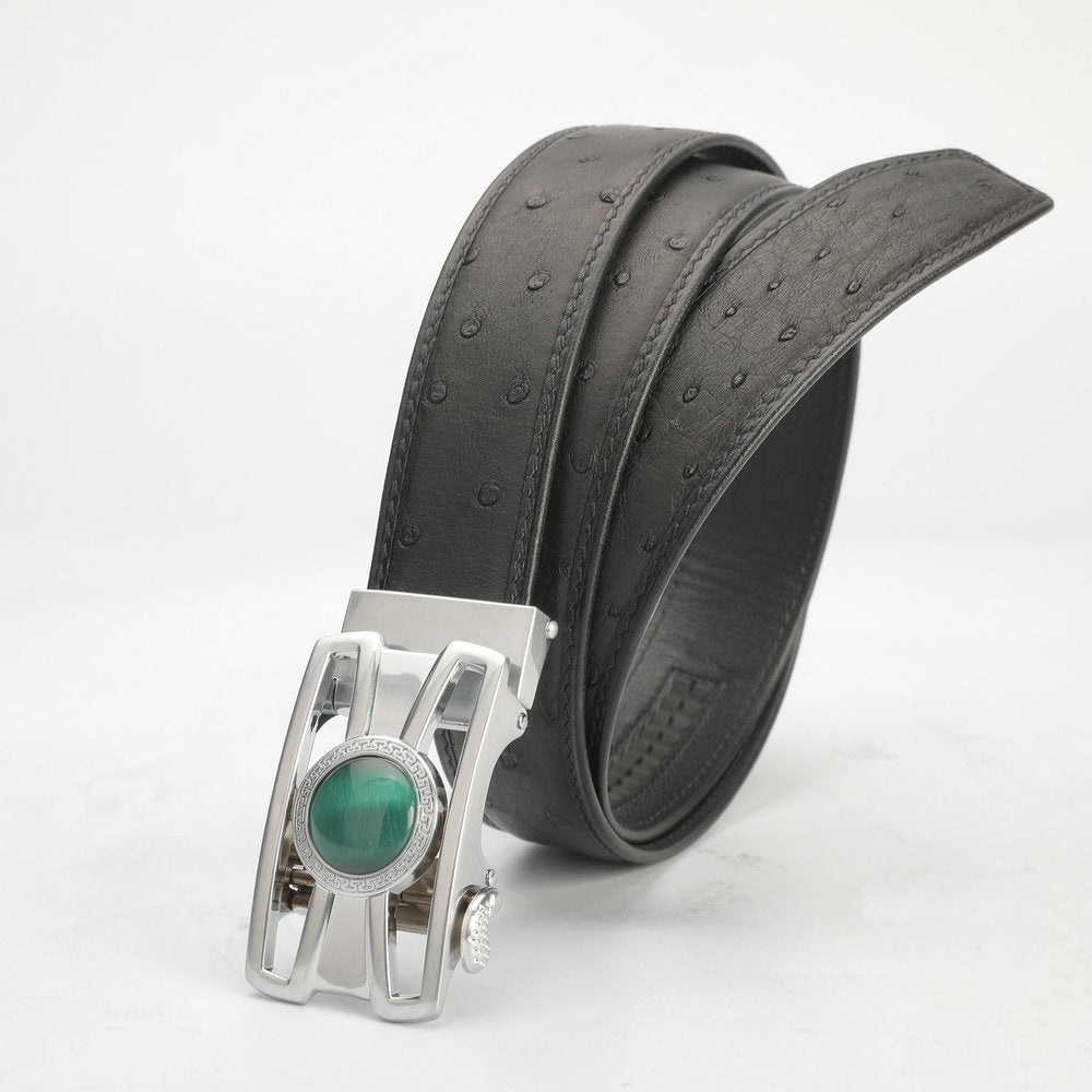 New type men's belt ostrich skin genuine leather automatic buckle business casual high quality male belt