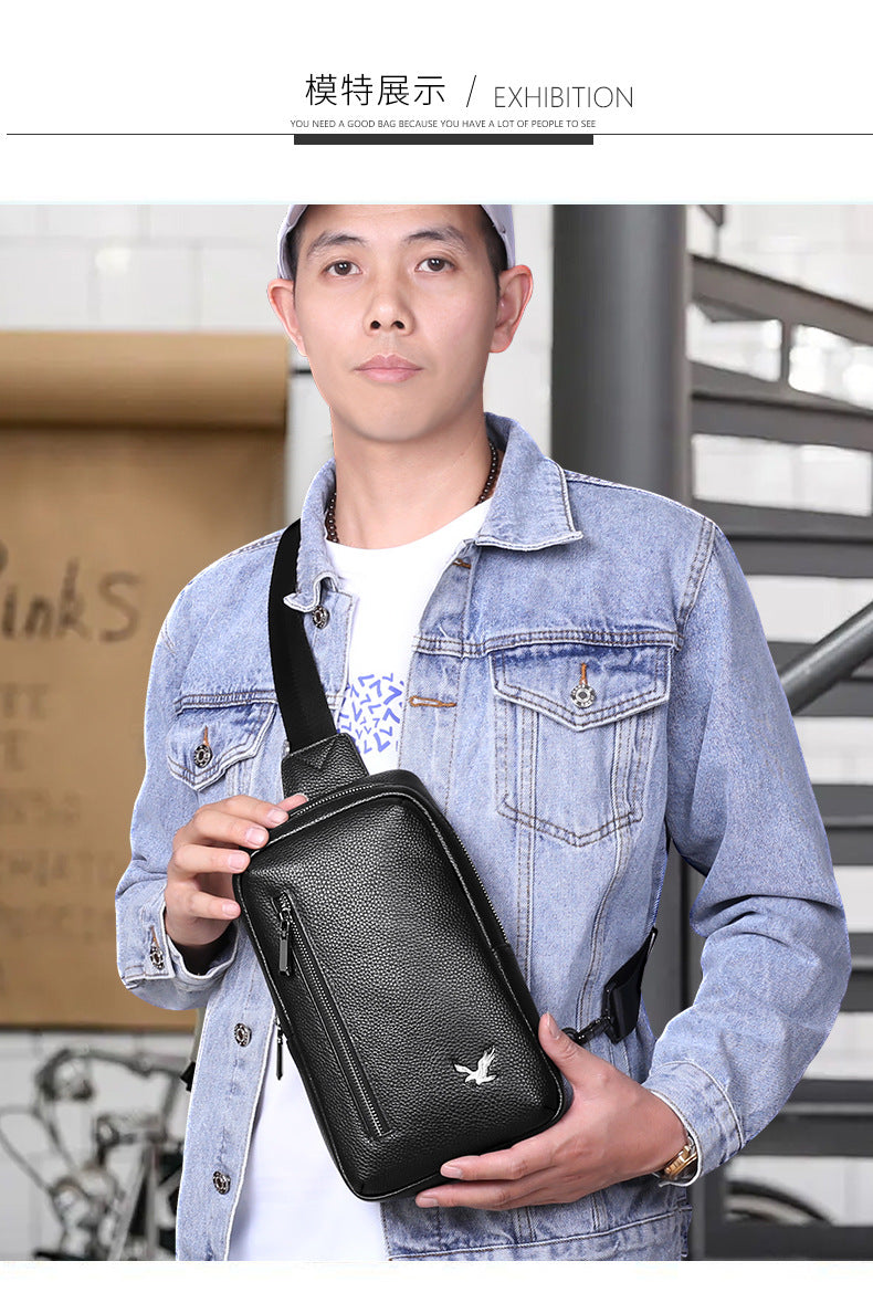 Men's bust bag cowhide Korean casual fashion simple crossbody bag