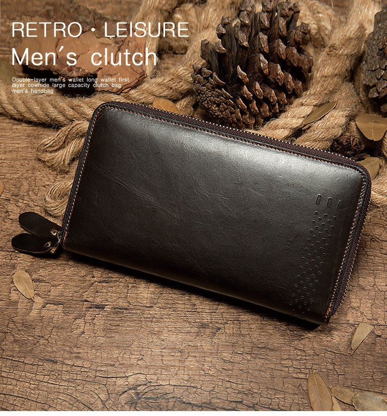 Men's long wallet made of genuine cowhide leather Korean fashion business clutch bag men's wallet card bag