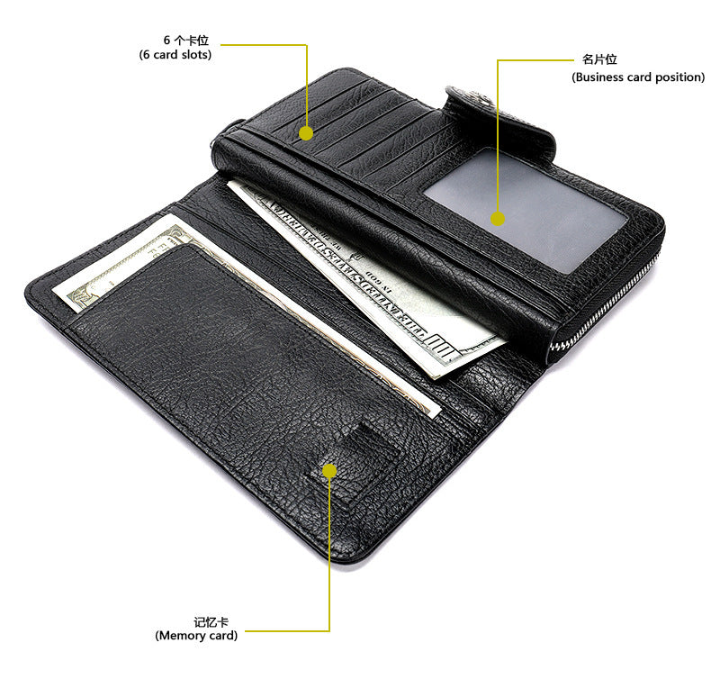 Men's long wallet made of cowhide genuine leather business simple card holder clutch bag men's wallet