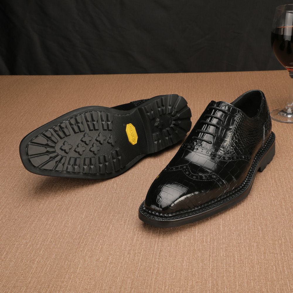 New Crocodile Skin Genuine Leather Men's Leather Shoes Rubber Sole Business Shoes