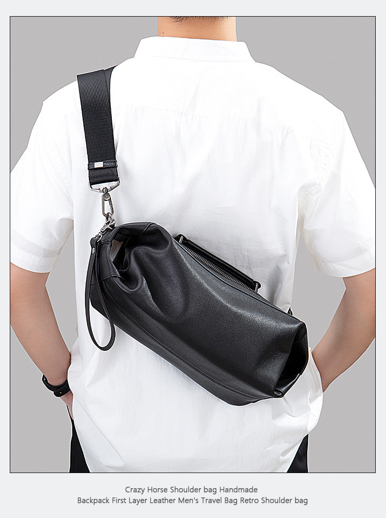 Men's Shoulder Bag Genuine Cowhide Leather Fashion Vintage Crossbody Bag for Men