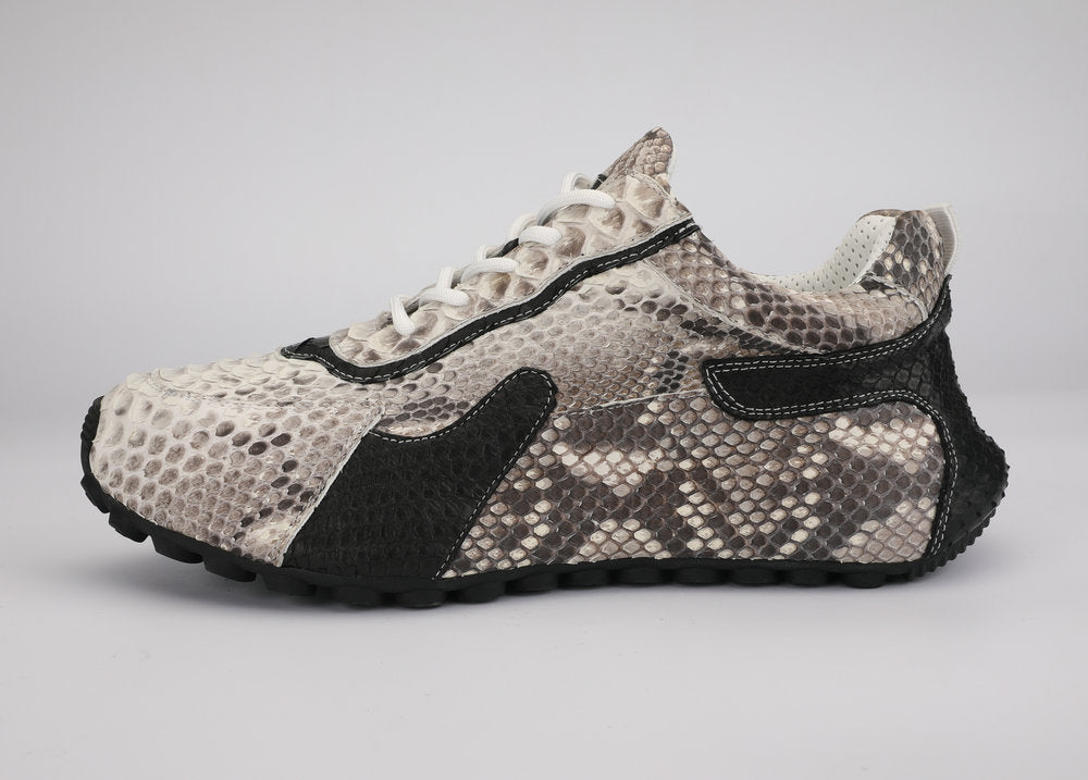Python Skin Genuine Leather Men's Platform Sneakers Sports Casual Men's Shoes Fashion Anti-Slip Men Shoes
