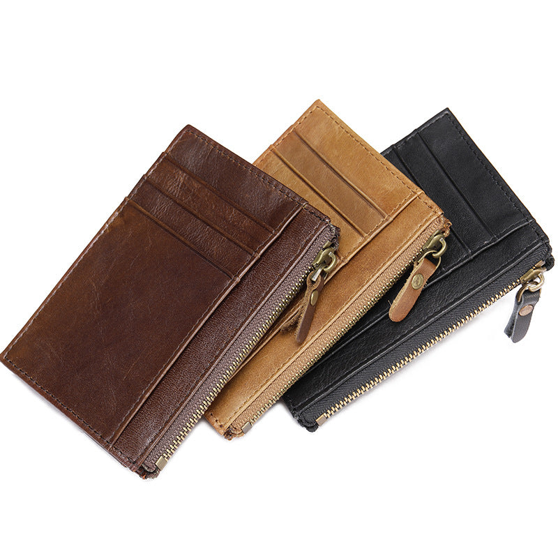 Men's wallet made of genuine cowhide leather, portable coin purse, anti-theft brush, card bag for men