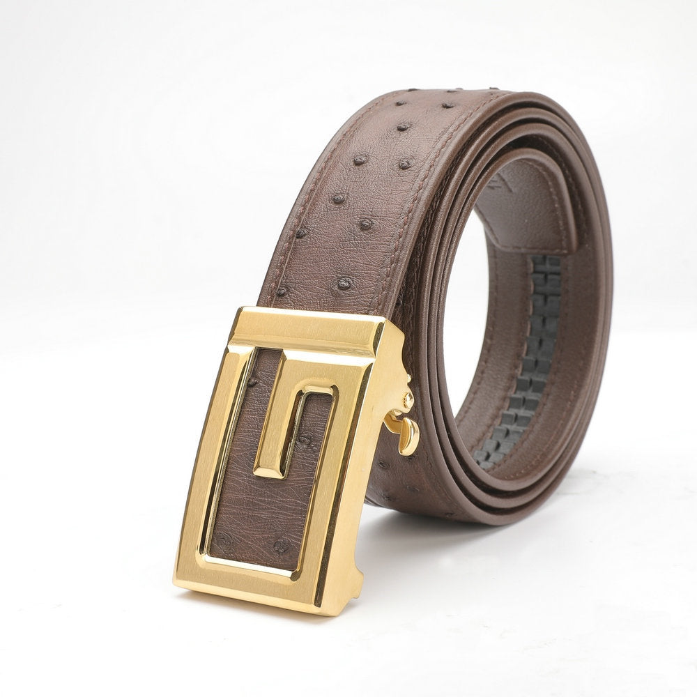 Ostrich Skin Genuine Leather Men's Belt Automatic Buckle Stainless Steel Buckle Width 3.4cm Fashion Belt for Men