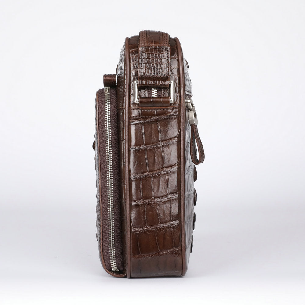 Siamese crocodile skin shoulder bag genuine leather business trip office business crossbody men's bag