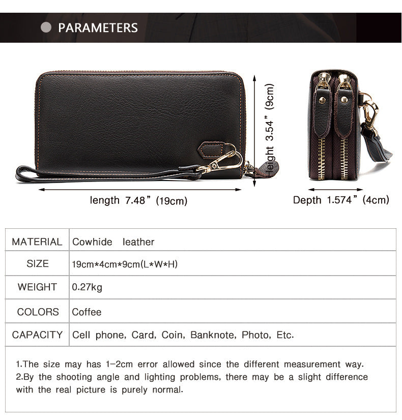Men's long wallet double zipper card bag coin purse card holder business wallet for men
