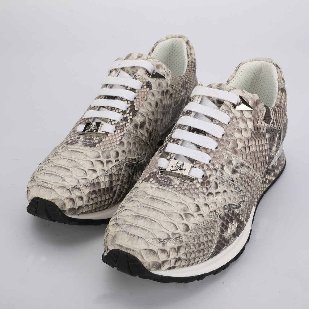 Python Skin Genuine Leather Men's Sneakers Sports Casual Shoes Wear-resistant Breathable Men Shoes
