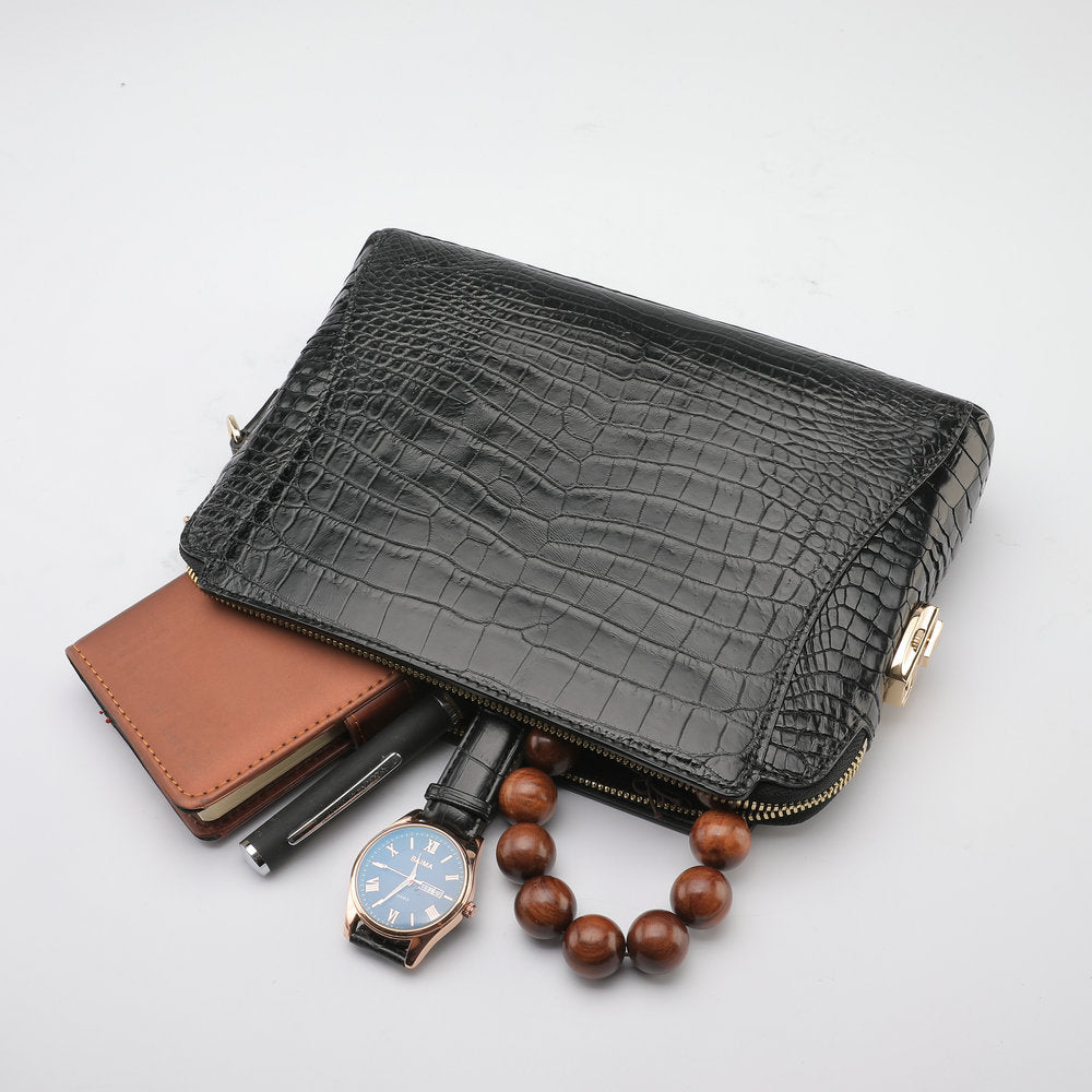 Crocodile Belly Skin Men's Bag Business Large Capacity Casual Security Lock Handbag