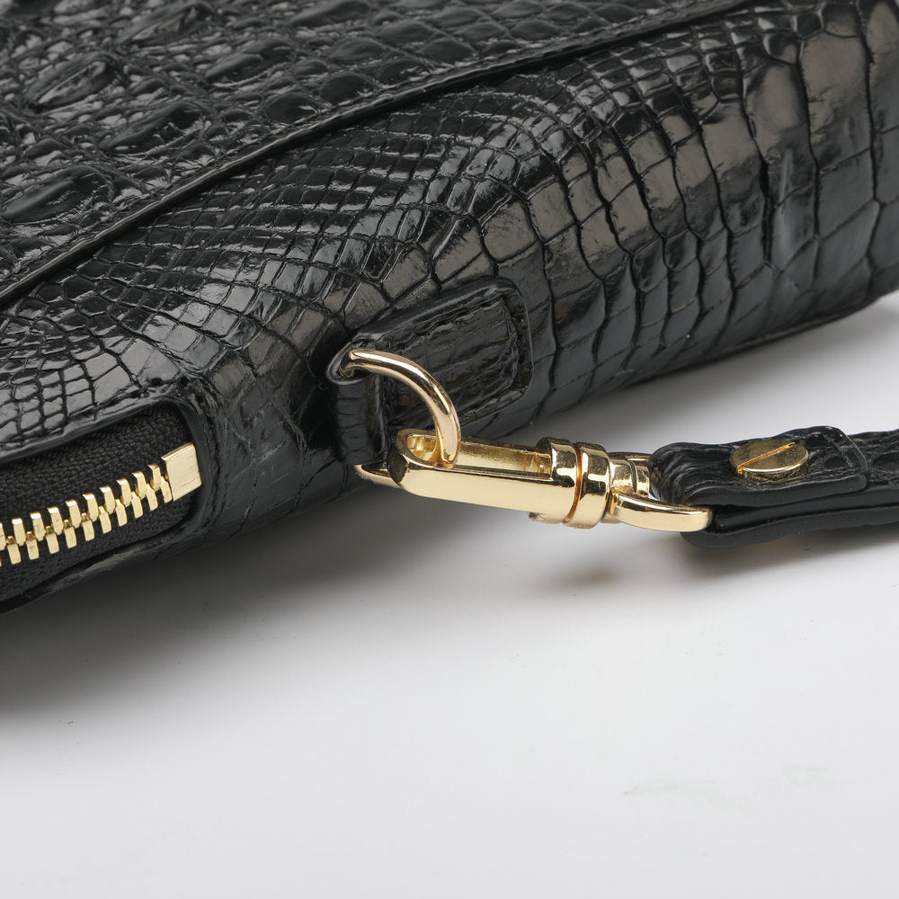 Crocodile Skin Genuine Leather Handbag Security Lock Business Casual Outdoor Conference Men's Bag
