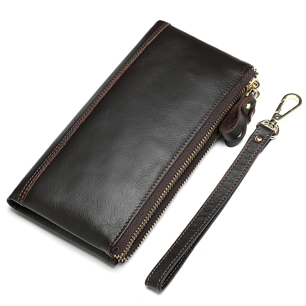 Men's long wallet made of genuine cowhide leather OL commuting large capacity zipper clutch bag