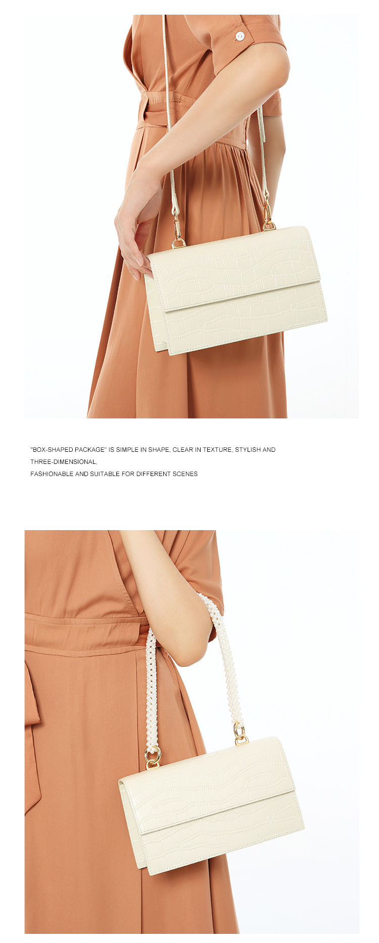 Genuine leather women's bag armpit bag commuting crossbody bag pearl chain bag shoulder bag. pochette