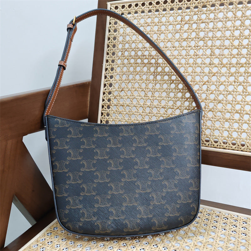 Genuine leather armpit bag Stylish shoulder bag Simple textured women's bag Goes with anything