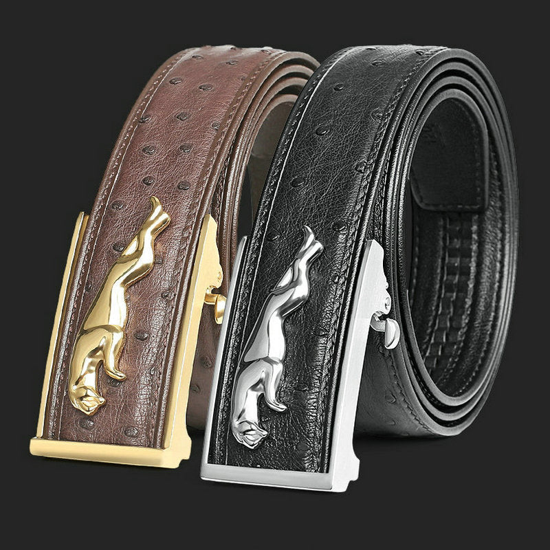 Ostrich skin men's belt genuine leather business casual automatic buckle width 3.4cm high quality male belt