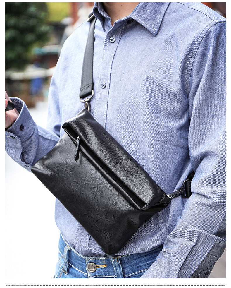 Men's Shoulder Bag Genuine Cowhide Leather Fashion Sports Crossbody Bag for Men