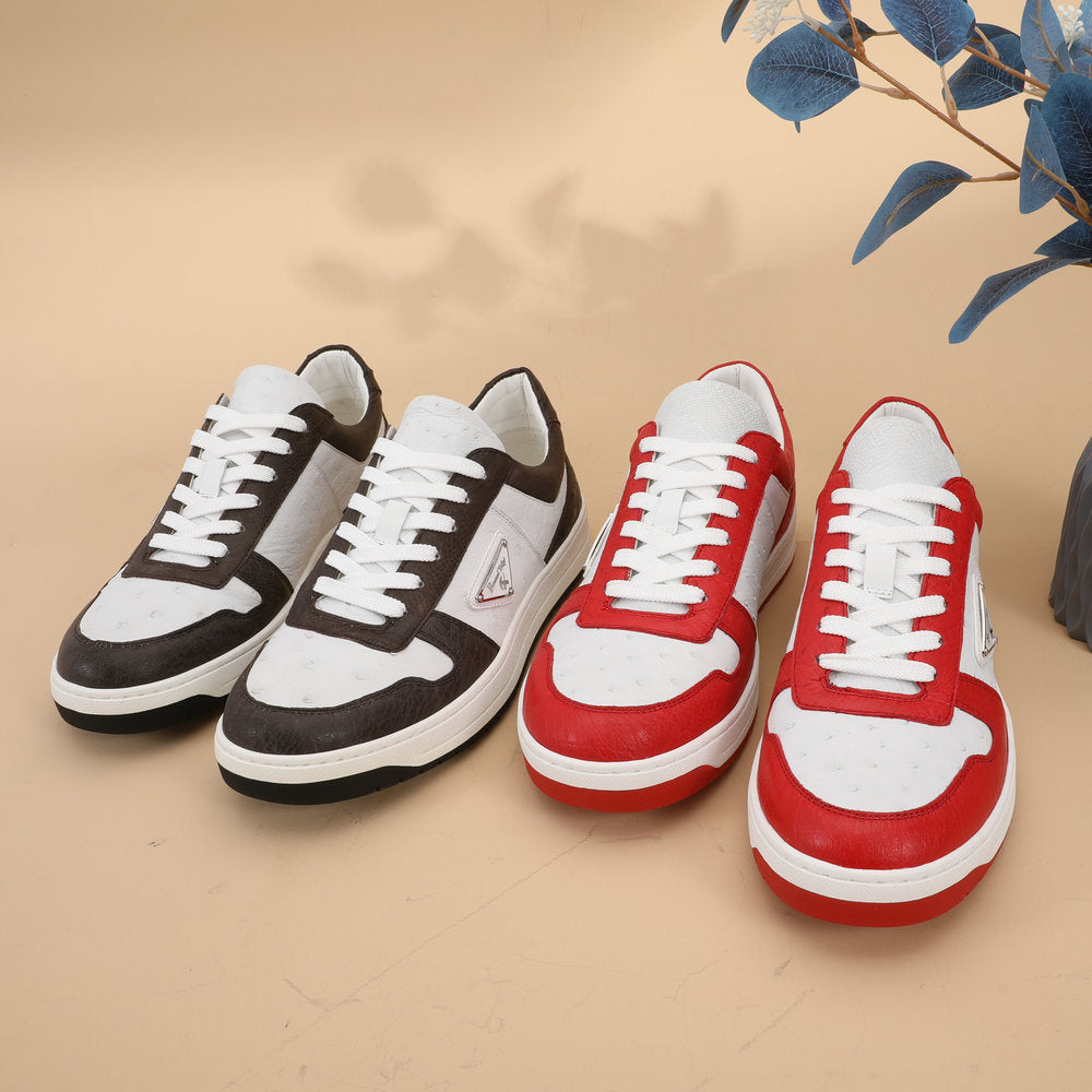 2023 New Ostrich Skin Men's Sneakers Genuine Leather Casual Fashion Men's Shoes