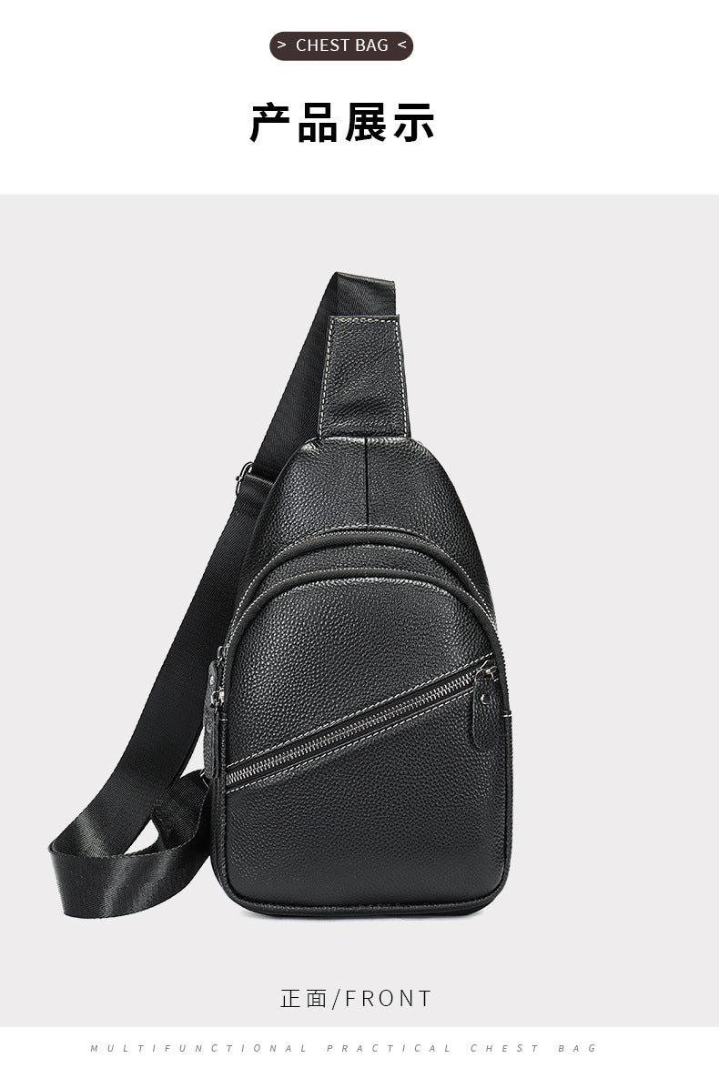 Men's Bust Bag Genuine Cowhide Leather Casual Fashion Men's Crossbody Bag Shoulder Bag