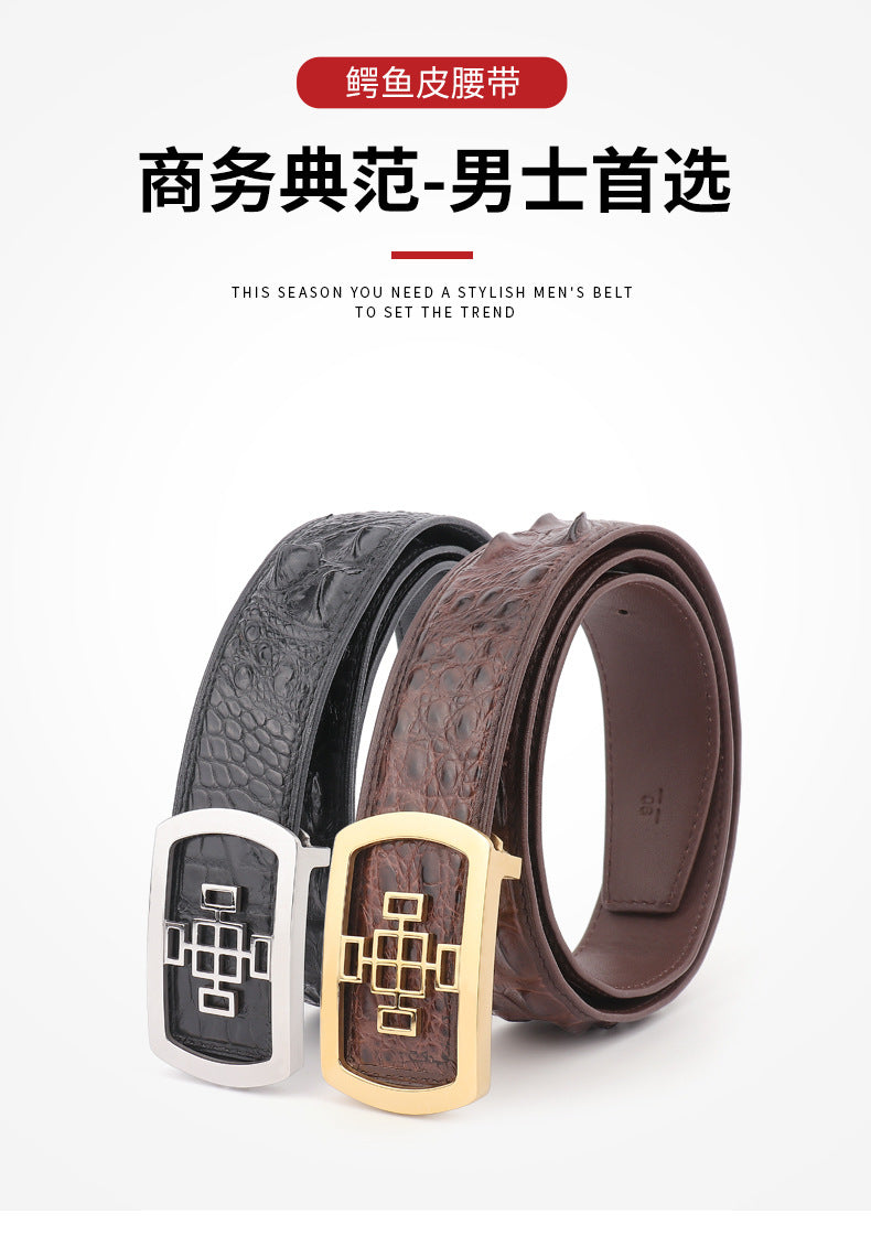 Crocodile Skin Men's Belt Fashion Plate Buckle Genuine Leather Men's Belt