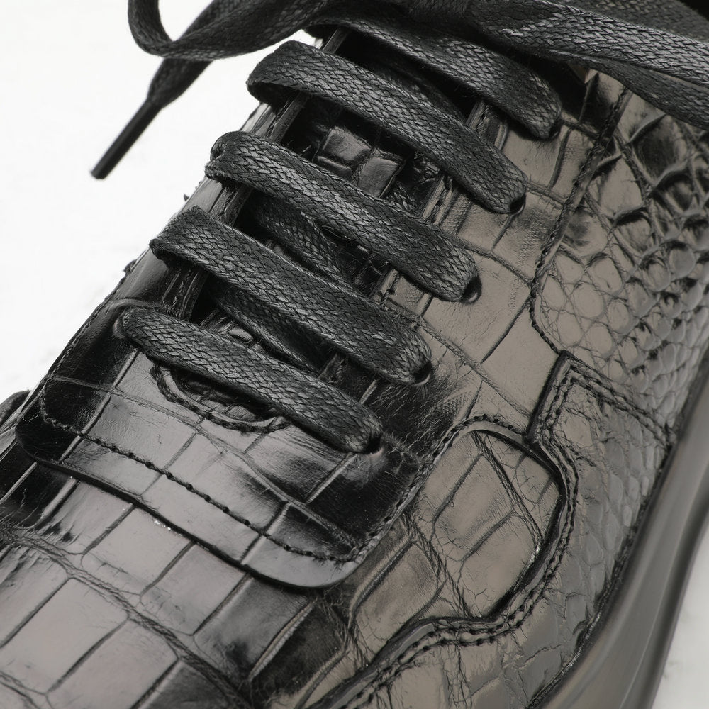 Crocodile Belly Skin Genuine Leather Men's Casual Shoes Rubber Thick Sole Athletic Shoes Air Cushion Damping Sneakers