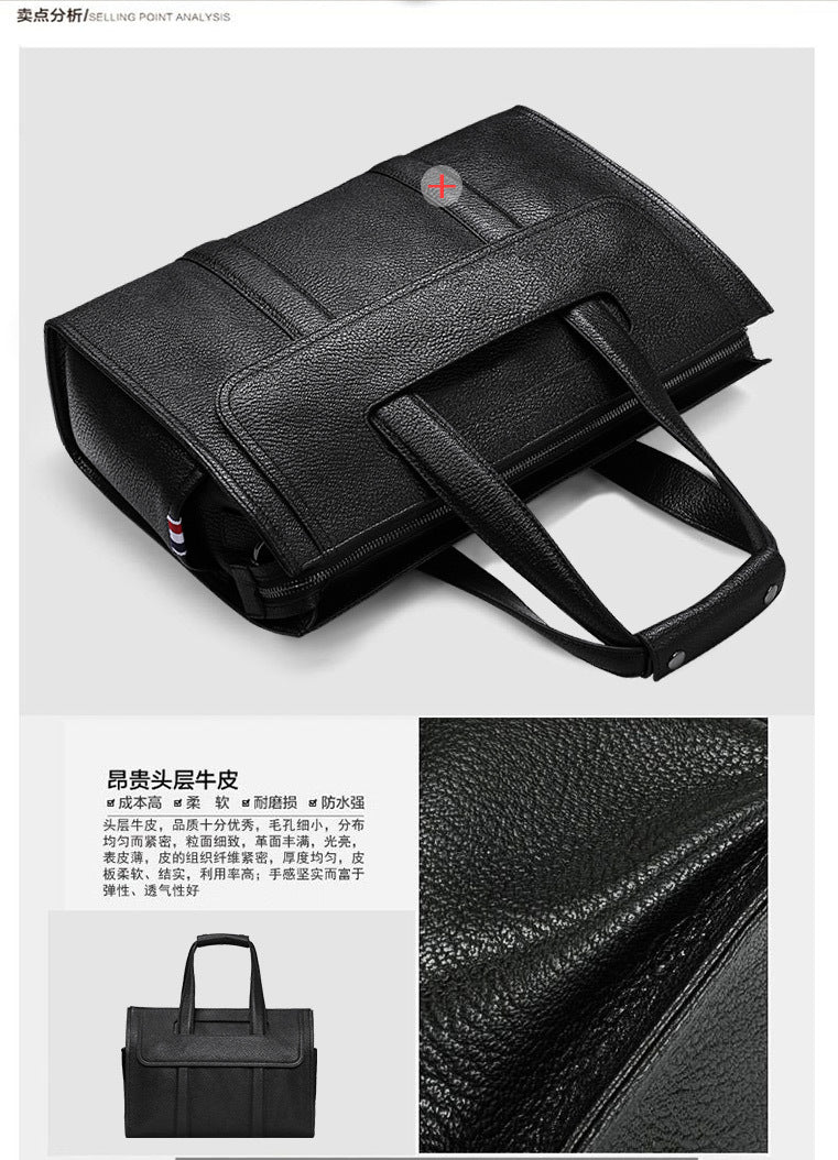 Men's Briefcase Genuine Cowhide Leather Computer Bag Business Large Capacity Handbag Crossbody Bag