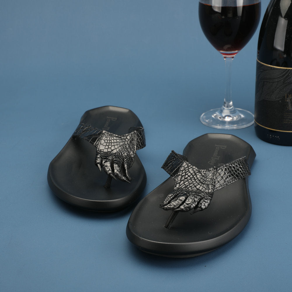 Crocodile Skin Claw Genuine Leather Slip Flop Summer Fashion Outdoor Anti-Slip Men's Slippers Men Sandals