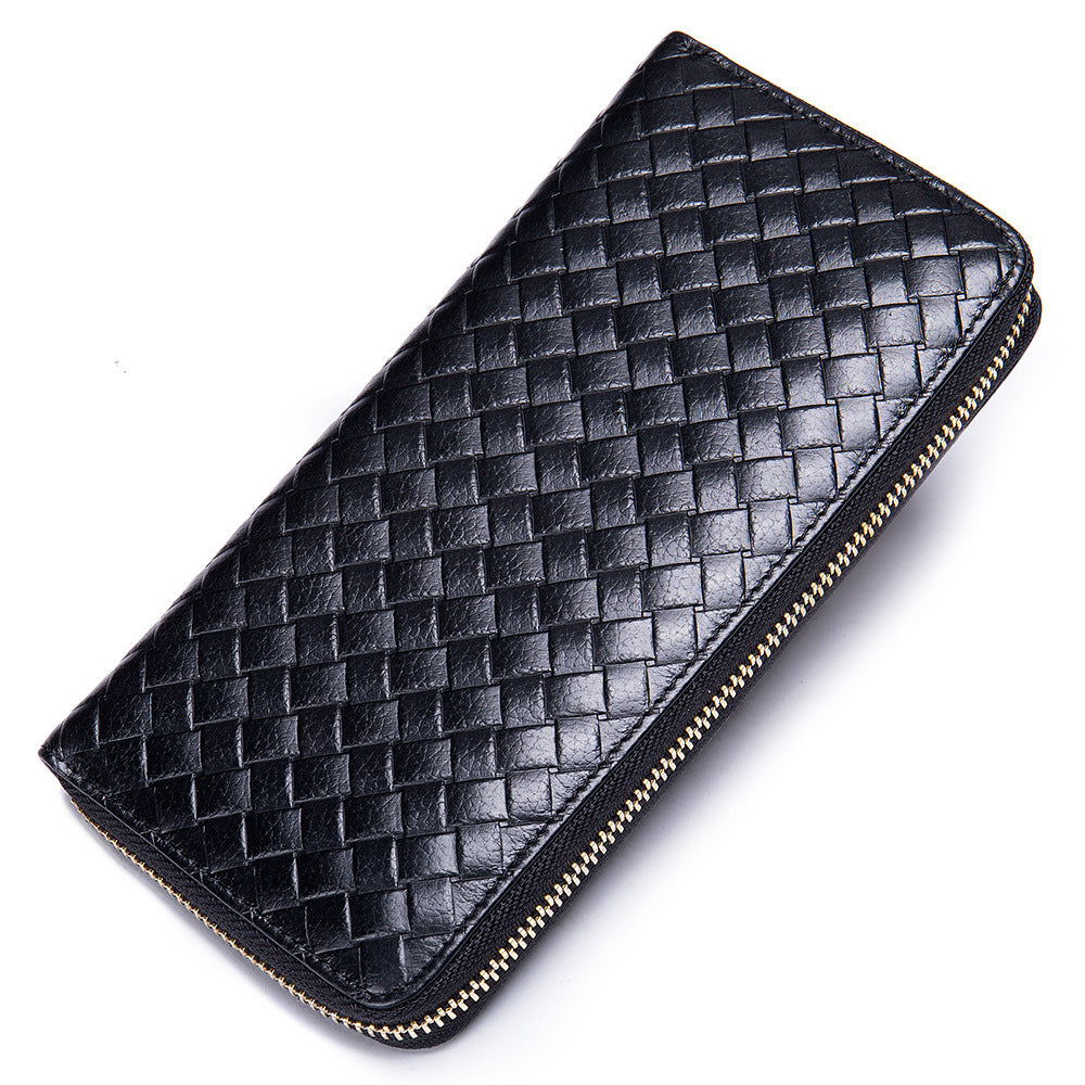 Men's long wallet made of cowhide genuine leather fashion plaid card holder zipper large capacity clutch bag men's wallet