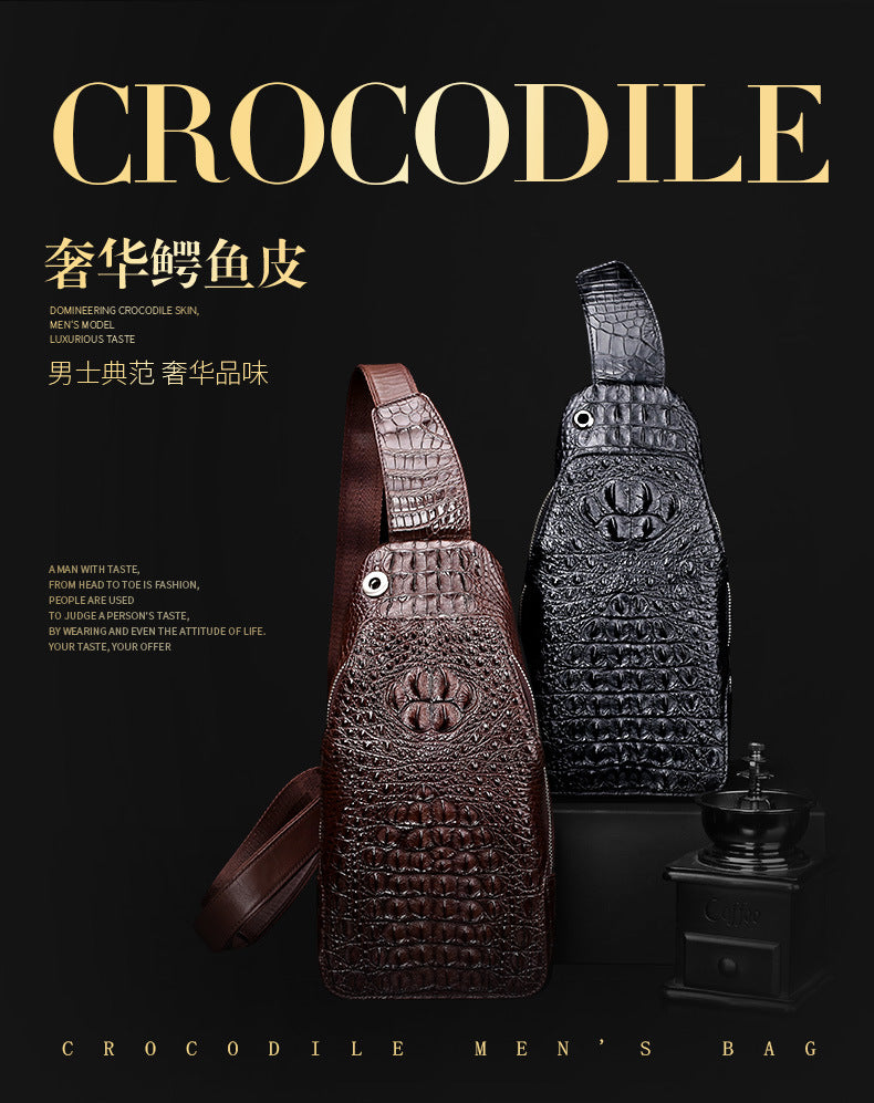 Crocodile bone skin bust bag genuine leather men's bag casual luxury crossbody bag