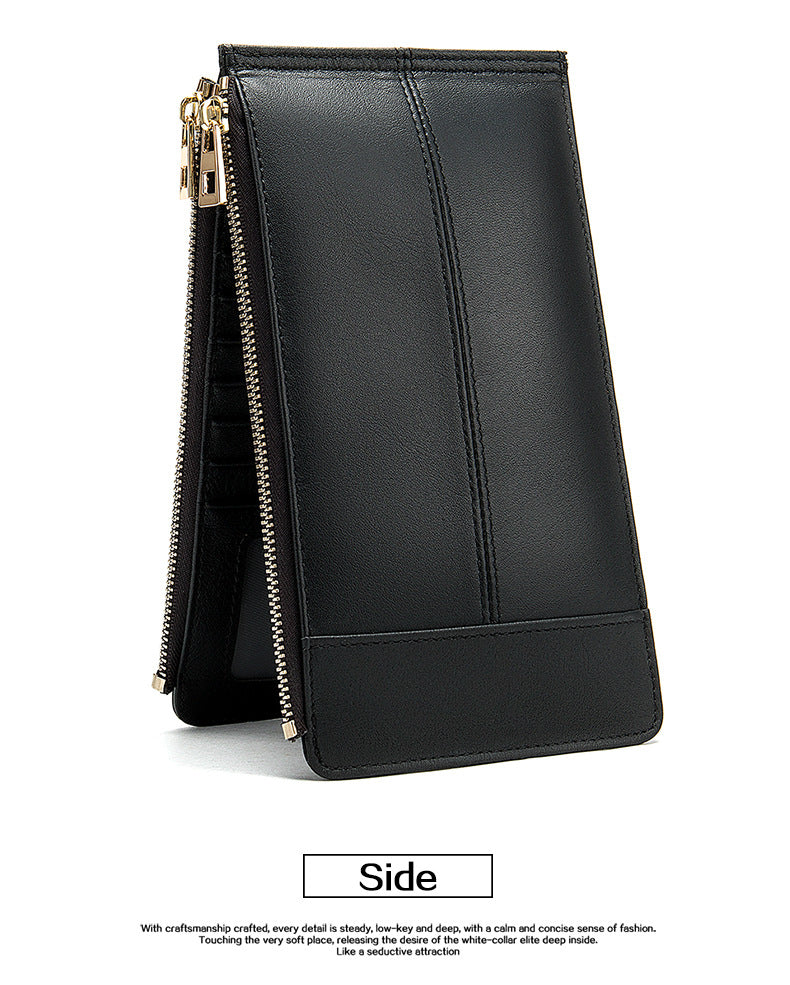 Men's long wallet made of genuine cowhide leather large capacity clutch bag Korean fashion unique zipper men's wallet