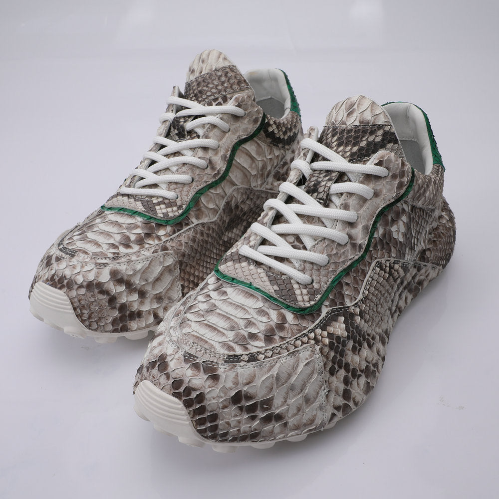 Python Skin Genuine Leather Men's Sneakers Sports Casual Shoes Fashion In Heels Men Shoes